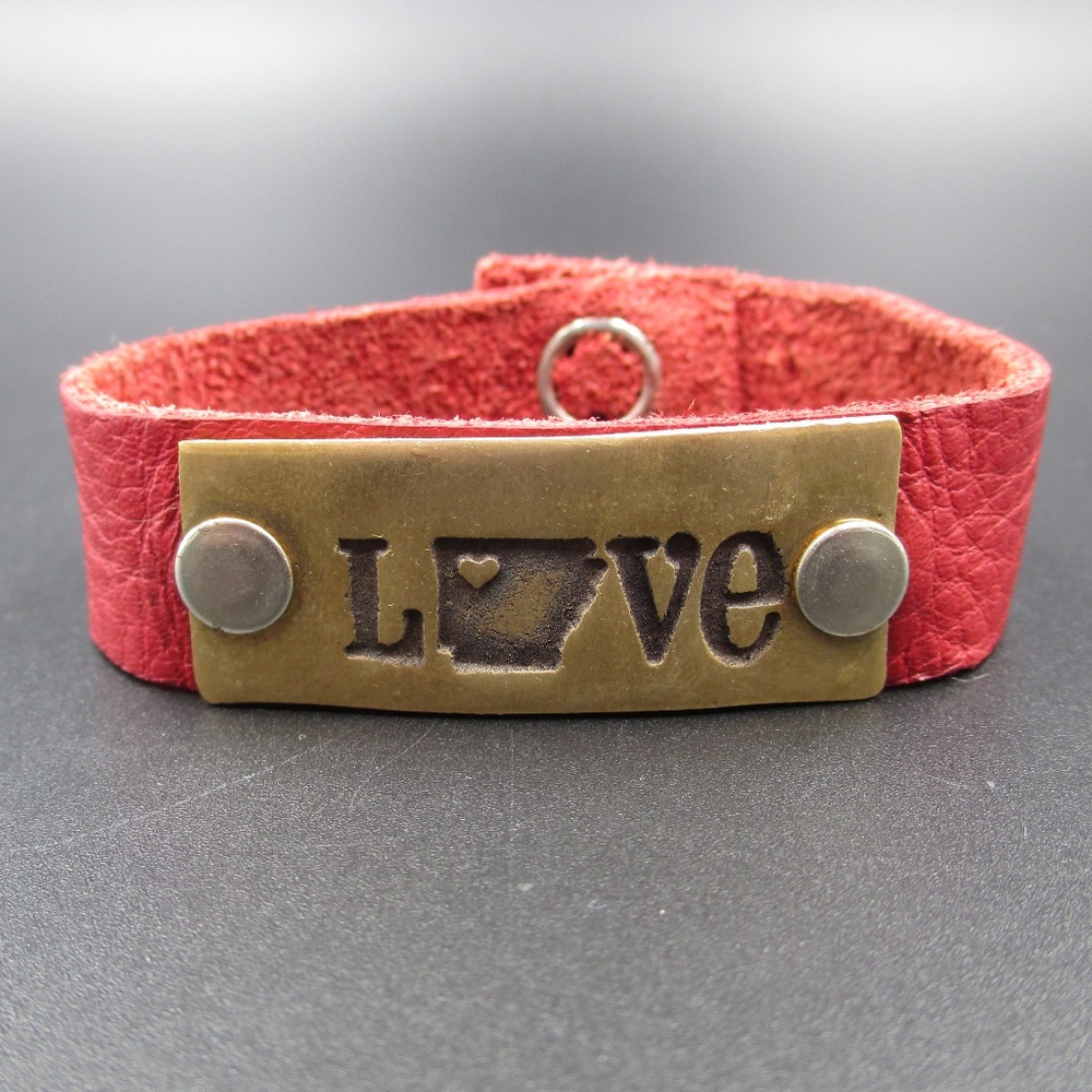 Vintage 7 Inch Red Leather Love State Bracelet